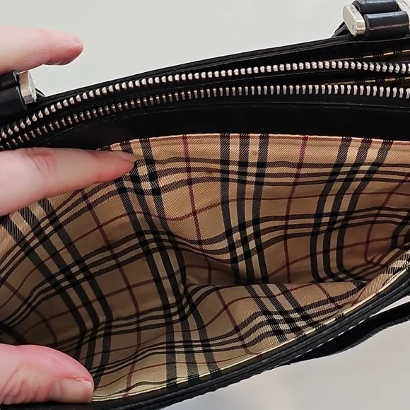 Burberry Leather Tote Bag Authentic – Classic Nova Check Side Panels & Interior - Picture 11 of 12